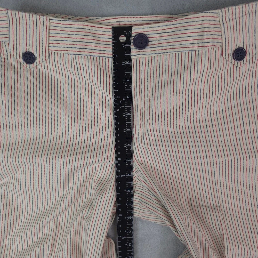 Bandolino Capri Pants Womens 10 White Red Blue Striped Cuffed Stretch Nautical